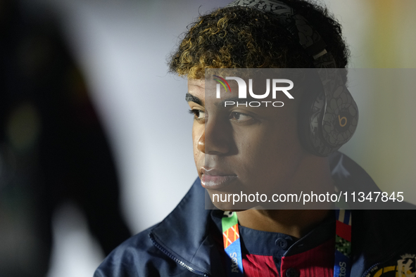 Lamine Yamal right winger of Spain and FC Barcelona  prior the UEFA EURO 2024 group stage match between Spain and Italy at Arena AufSchalke...