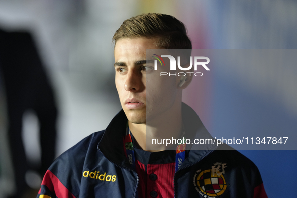 Fermin Lopez central midfield of Spain and FC Barcelona prior the UEFA EURO 2024 group stage match between Spain and Italy at Arena AufSchal...