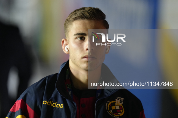 Fermin Lopez central midfield of Spain and FC Barcelona prior the UEFA EURO 2024 group stage match between Spain and Italy at Arena AufSchal...