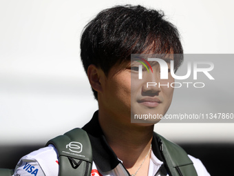 Yuki Tsunoda, from Visa Cash App RB Formula One Team, is arriving at the Barcelona Catalunya circuit, in Barcelona, Spain, on June 21, 2024....