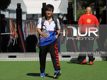 Yuki Tsunoda, from Visa Cash App RB Formula One Team, is arriving at the Barcelona Catalunya circuit, in Barcelona, Spain, on June 21, 2024....