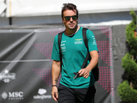 Fernando Alonso, from Aston Martin Aramco Formula One Team, is arriving at the Barcelona Catalunya circuit, in Barcelona, Spain, on June 21,...