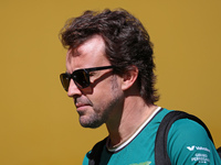 Fernando Alonso, from Aston Martin Aramco Formula One Team, is arriving at the Barcelona Catalunya circuit, in Barcelona, Spain, on June 21,...