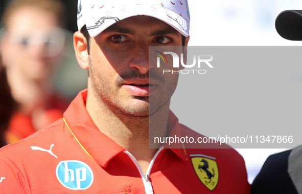 Carlos Sainz, from Scuderia Ferrari HP, is arriving at the Barcelona Catalunya circuit, in Barcelona, Spain, on June 21, 2024. 