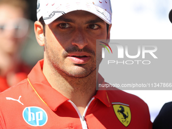 Carlos Sainz, from Scuderia Ferrari HP, is arriving at the Barcelona Catalunya circuit, in Barcelona, Spain, on June 21, 2024. (