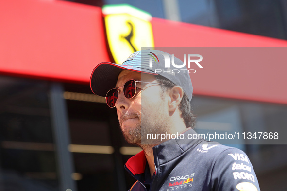 Sergio Perez, from Oracle Red Bull Racing team, is arriving at the Barcelona Catalunya circuit, in Barcelona, Spain, on June 21, 2024. 