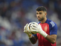 David Raya goalkeeper of Spain and Arsenal FC during the warm-up before the UEFA EURO 2024 group stage match between Spain and Italy at Aren...