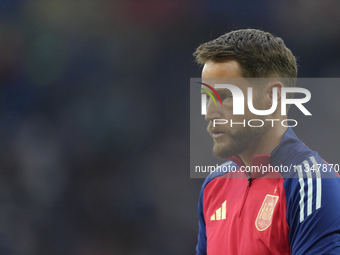 Alex Remiro goalkeeper of Spain and Real Sociedad during the warm-up before the UEFA EURO 2024 group stage match between Spain and Italy at...