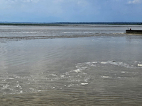 The river water of Teesta is flowing with an increased water level due to heavy rainfall in Jalpaiguri, Sikkim, on June 21, 2024, some 75 km...