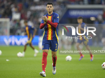 Alvaro Morata centre-forward of Spain and Atletico de Madrid during the warm-up before the UEFA EURO 2024 group stage match between Spain an...