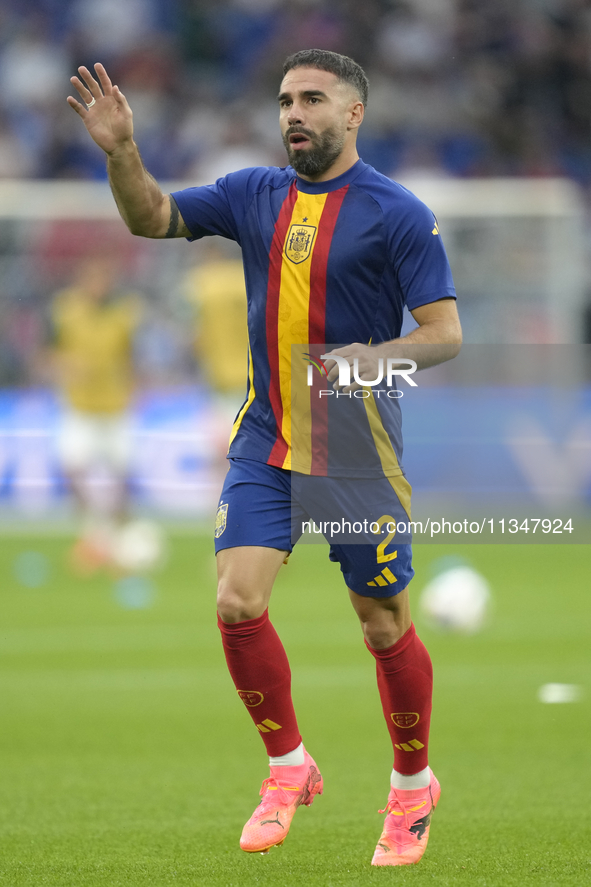 Daniel Carvajal right-back of Spain and Real Madrid during the warm-up before the UEFA EURO 2024 group stage match between Spain and Italy a...