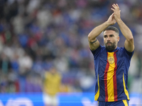 Daniel Carvajal right-back of Spain and Real Madrid during the warm-up before the UEFA EURO 2024 group stage match between Spain and Italy a...