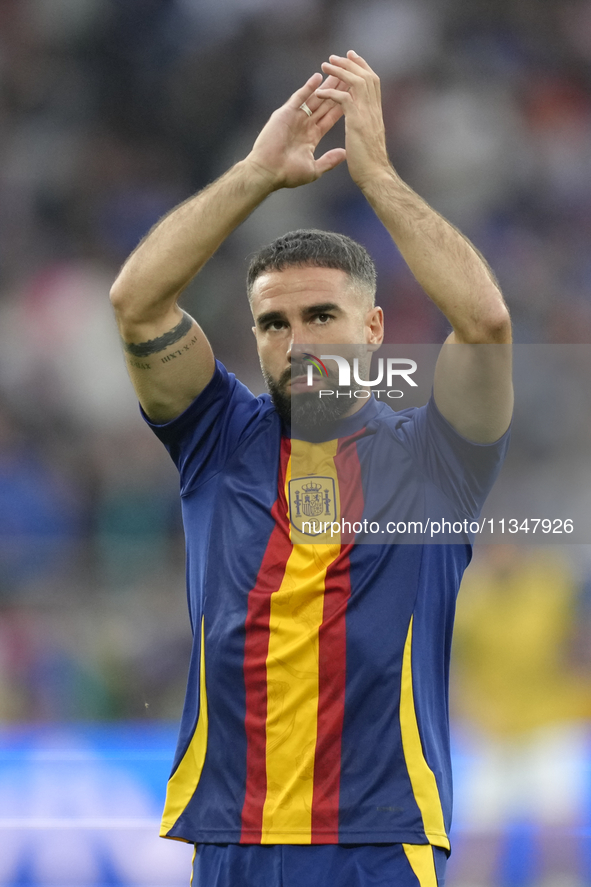 Daniel Carvajal right-back of Spain and Real Madrid during the warm-up before the UEFA EURO 2024 group stage match between Spain and Italy a...