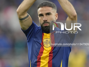 Daniel Carvajal right-back of Spain and Real Madrid during the warm-up before the UEFA EURO 2024 group stage match between Spain and Italy a...