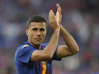 Rodrigo Hernandez defensive midfield of Spain and Manchester City during the warm-up before the UEFA EURO 2024 group stage match between Spa...