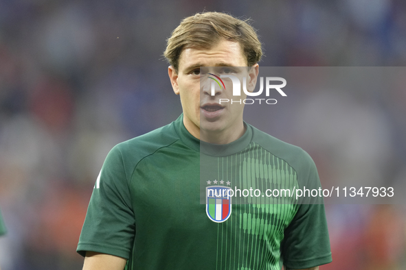 Nicolo Barella central midfield of Italy and Inter Milan during the warm-up before the UEFA EURO 2024 group stage match between Spain and It...