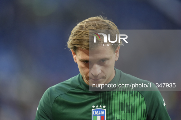 Nicolo Barella central midfield of Italy and Inter Milan during the warm-up before the UEFA EURO 2024 group stage match between Spain and It...