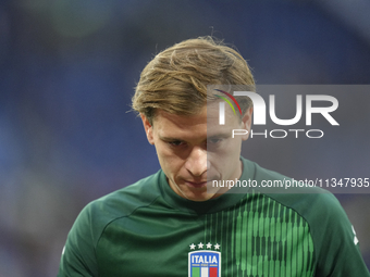 Nicolo Barella central midfield of Italy and Inter Milan during the warm-up before the UEFA EURO 2024 group stage match between Spain and It...