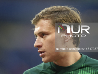 Nicolo Barella central midfield of Italy and Inter Milan during the warm-up before the UEFA EURO 2024 group stage match between Spain and It...