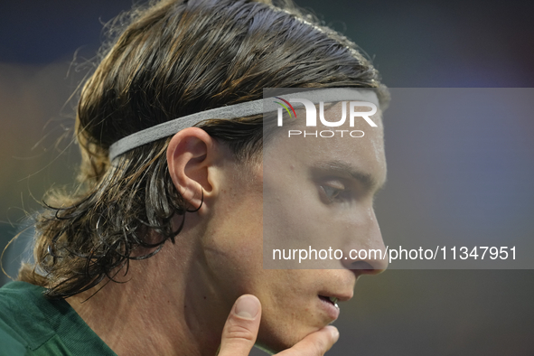 Riccardo Calafiori centre-back of Italy and Bologna FC 1909 during the warm-up before the UEFA EURO 2024 group stage match between Spain and...