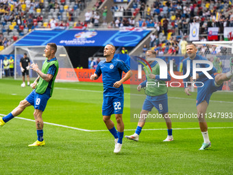 Players of Slovakia are warming up  during the UEFA EURO 2024 group stage match between Slovakia and Ukraine at Düsseldorf Arena on June 21,...