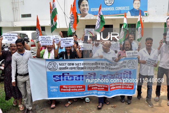 Members of Trinamool Congress are staging a protest rally against education minister Dharmendra Pradhan on the issue of alleged NEET Medical...