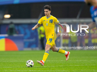 Mykola Shaparenko of Ukraine is controlling the ball  during the UEFA EURO 2024 group stage match between Slovakia and Ukraine at Düsseldorf...