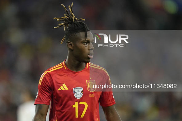 Nico Williams left winger of Spain and Athletic Club Bilbao during the UEFA EURO 2024 group stage match between Spain and Italy at Arena Auf...