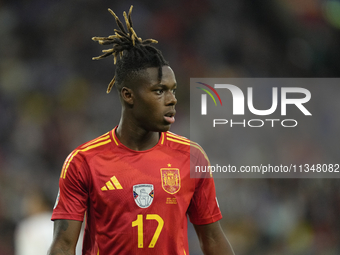 Nico Williams left winger of Spain and Athletic Club Bilbao during the UEFA EURO 2024 group stage match between Spain and Italy at Arena Auf...