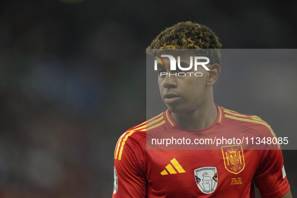 Lamine Yamal right winger of Spain and FC Barcelona during the UEFA EURO 2024 group stage match between Spain and Italy at Arena AufSchalke...