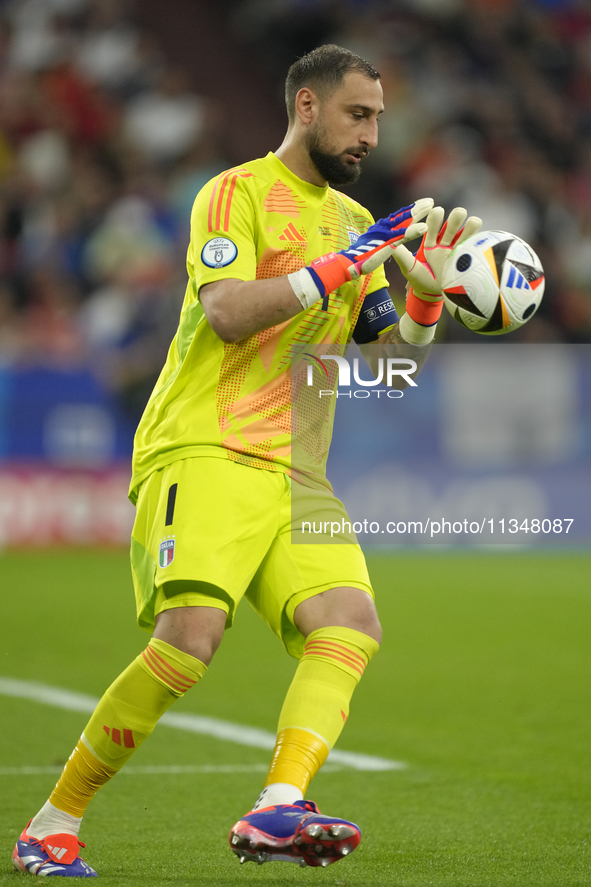 Gianluigi Donnarumma goalkeeper of Italy and Paris Saint-Germain during the UEFA EURO 2024 group stage match between Spain and Italy at Aren...