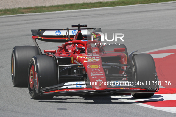 Charles Leclerc is driving a Ferrari SF24 for Scuderia Ferrari HP during practice 1 of the Formula 1 Aramco Spanish Grand Prix, held at the...