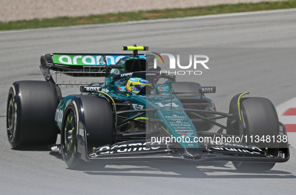 Fernando Alonso, from Aston Martin Aramco Formula One Team, is driving an Aston Martin AMR24 during practice 1 of the Formula 1 Aramco Spani...