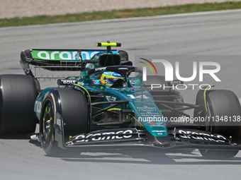 Fernando Alonso, from Aston Martin Aramco Formula One Team, is driving an Aston Martin AMR24 during practice 1 of the Formula 1 Aramco Spani...