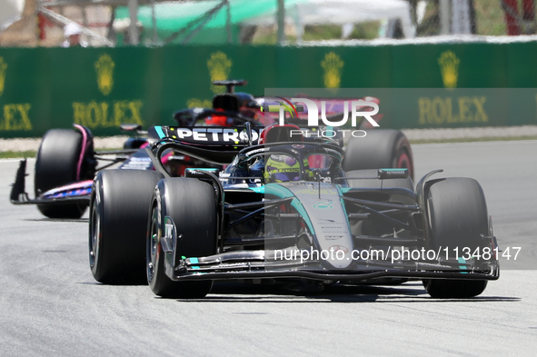 Lewis Hamilton, from Mercedes-AMG PETRONAS Formula One Team, is driving a Mercedes W15 during practice 1 of the Formula 1 Aramco Spanish Gra...