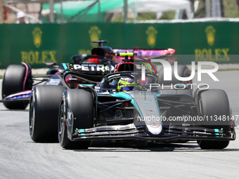 Lewis Hamilton, from Mercedes-AMG PETRONAS Formula One Team, is driving a Mercedes W15 during practice 1 of the Formula 1 Aramco Spanish Gra...