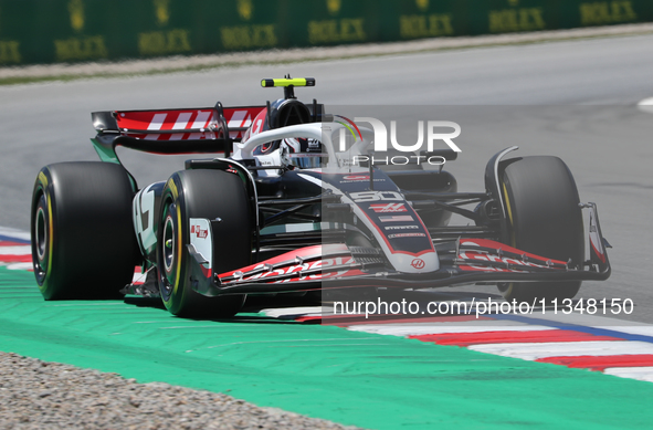 Oliver Bearman is driving a Haas VF-24 for the MoneyGram Haas F1 Team during practice 1 of the Formula 1 Aramco Spanish Grand Prix, held at...