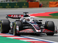 Kevin Magnussen is driving a Haas VF-24 during practice 1 of the Formula 1 Aramco Spanish Grand Prix, held at the Barcelona Catalunya circui...