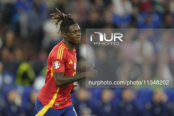 Nico Williams left winger of Spain and Athletic Club Bilbao during the UEFA EURO 2024 group stage match between Spain and Italy at Arena Auf...