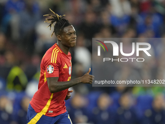 Nico Williams left winger of Spain and Athletic Club Bilbao during the UEFA EURO 2024 group stage match between Spain and Italy at Arena Auf...