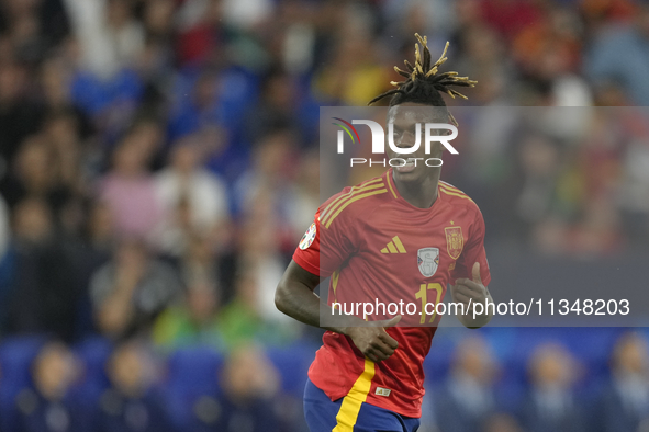 Nico Williams left winger of Spain and Athletic Club Bilbao during the UEFA EURO 2024 group stage match between Spain and Italy at Arena Auf...