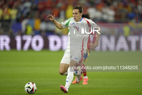 Federico Chiesa left winger of Italy and Juventus FC during the UEFA EURO 2024 group stage match between Spain and Italy at Arena AufSchalke...