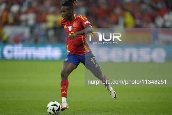 Nico Williams left winger of Spain and Athletic Club Bilbao during the UEFA EURO 2024 group stage match between Spain and Italy at Arena Auf...