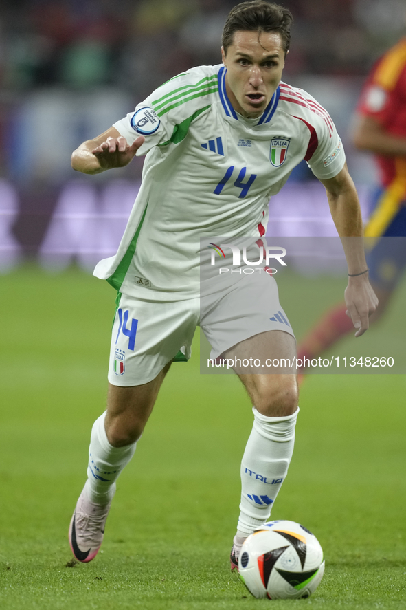 Federico Chiesa left winger of Italy and Juventus FC during the UEFA EURO 2024 group stage match between Spain and Italy at Arena AufSchalke...