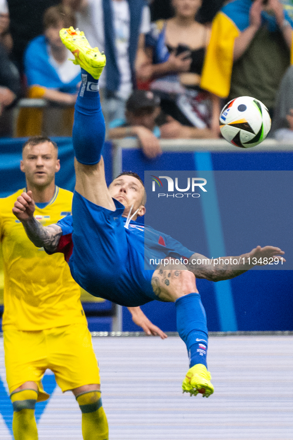 Juraj Kucka of Slovakia is shooting  during the UEFA EURO 2024 group stage match between Slovakia and Ukraine at Dusseldorf Arena on June 21...