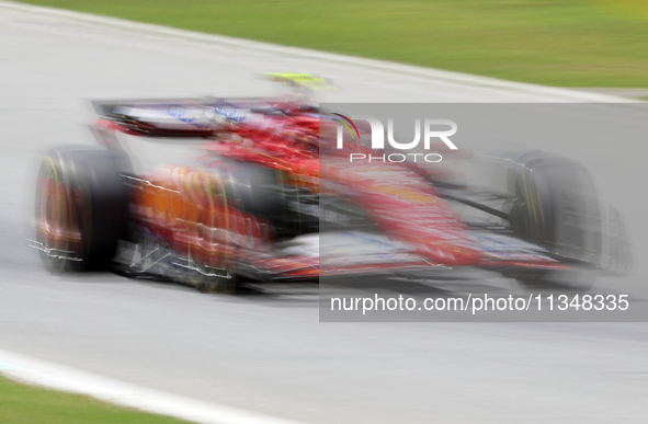 Carlos Sainz is driving a Ferrari SF24 during practice 1 of the Formula 1 Aramco Spanish Grand Prix, held at the Barcelona Catalunya circuit...