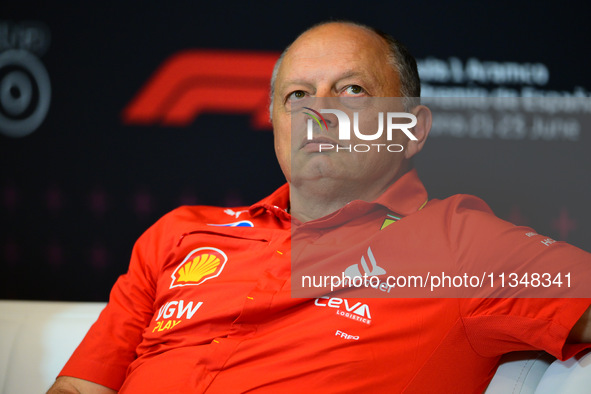 Frederic Vasseur of Scuderia Ferrari is speaking during the official team principal press conference of the Spanish GP, the 10th round of th...