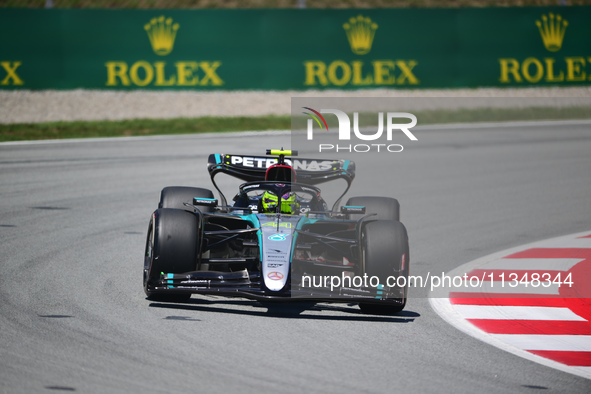 Lewis Hamilton of Mercedes-AMG Petronas F1 Team is driving his single-seater during free practice of the Spanish GP, the 10th round of the F...