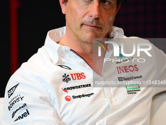 Toto Wolff of Mercedes AMG F1 Team is speaking during the official team principal press conference of the Spanish GP, the 10th round of the...