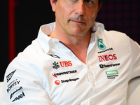 Toto Wolff of Mercedes AMG F1 Team is speaking during the official team principal press conference of the Spanish GP, the 10th round of the...